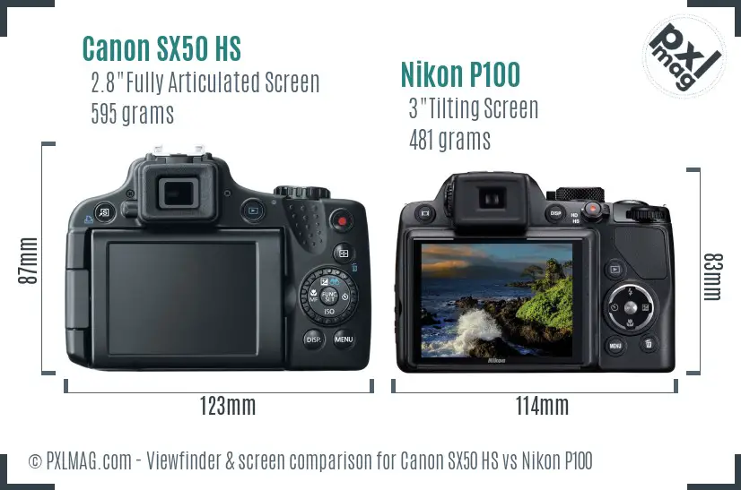 Canon SX50 HS vs Nikon P100 Screen and Viewfinder comparison