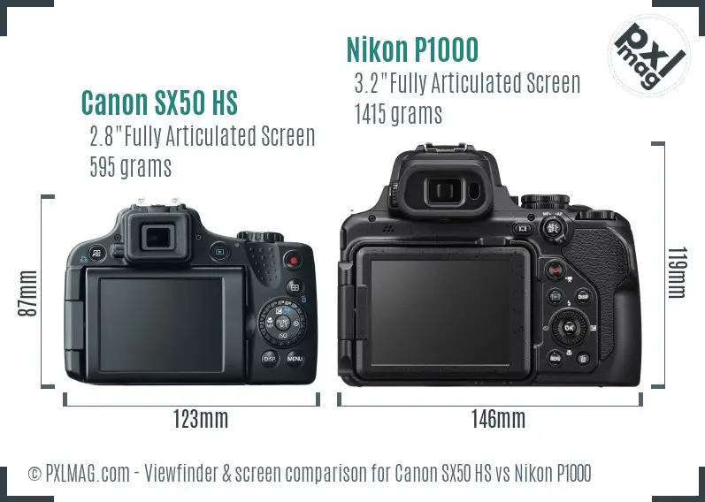 Canon SX50 HS vs Nikon P1000 Screen and Viewfinder comparison