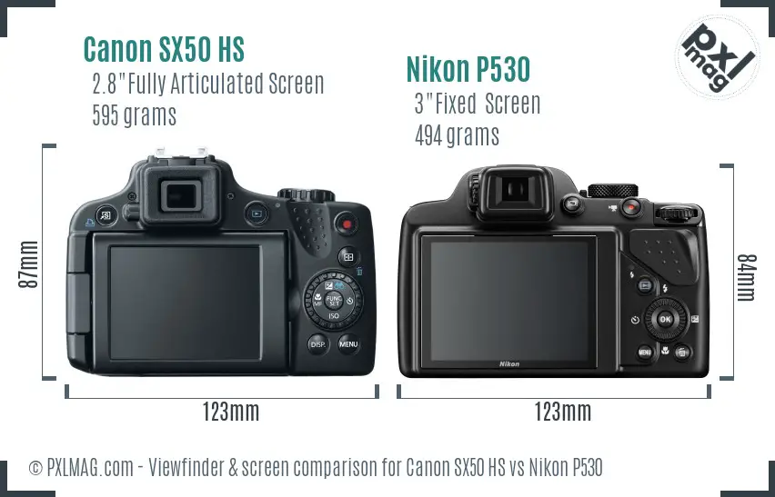 Canon SX50 HS vs Nikon P530 Screen and Viewfinder comparison