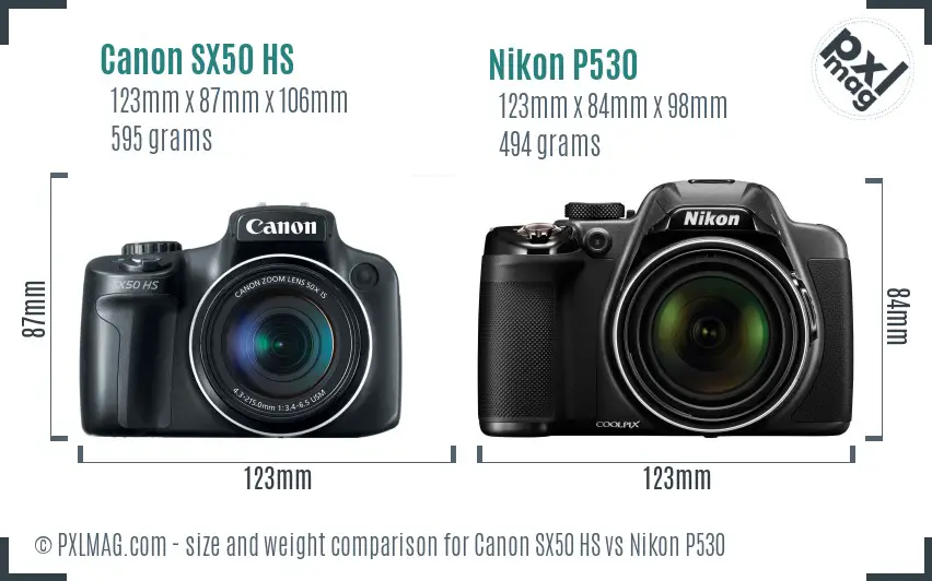 Canon SX50 HS vs Nikon P530 size comparison