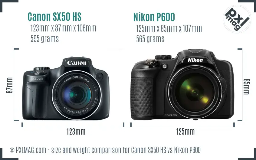 Canon SX50 HS vs Nikon P600 size comparison Canon SX50 HS vs Nikon P600 size comparison