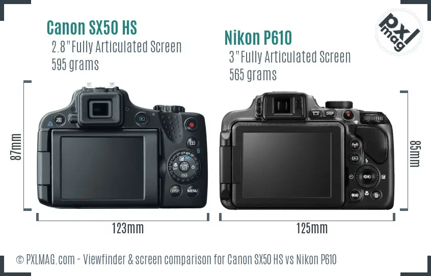 Canon SX50 HS vs Nikon P610 Screen and Viewfinder comparison