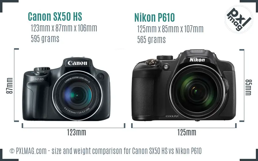 Canon SX50 HS vs Nikon P610 size comparison