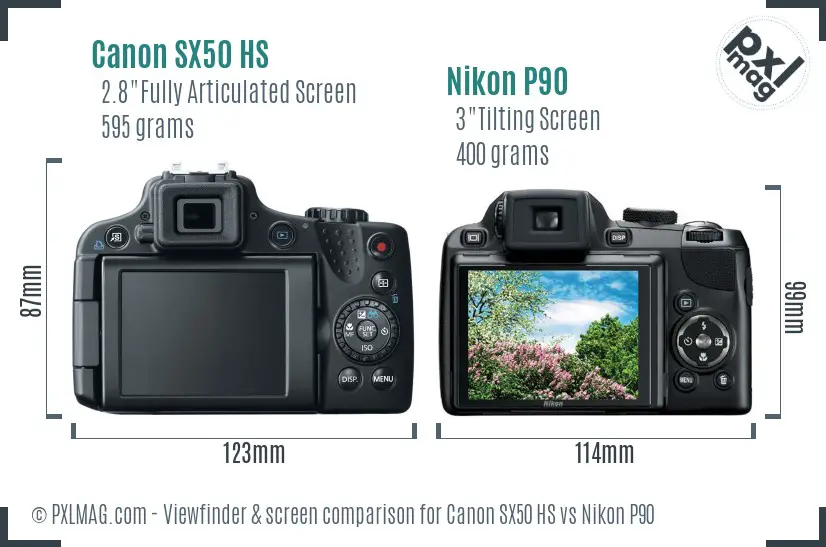 Canon SX50 HS vs Nikon P90 Screen and Viewfinder comparison
