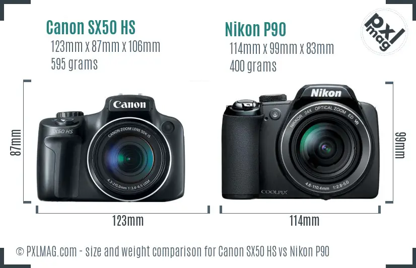 Canon SX50 HS vs Nikon P90 size comparison