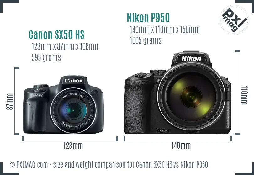 Canon SX50 HS vs Nikon P950 size comparison