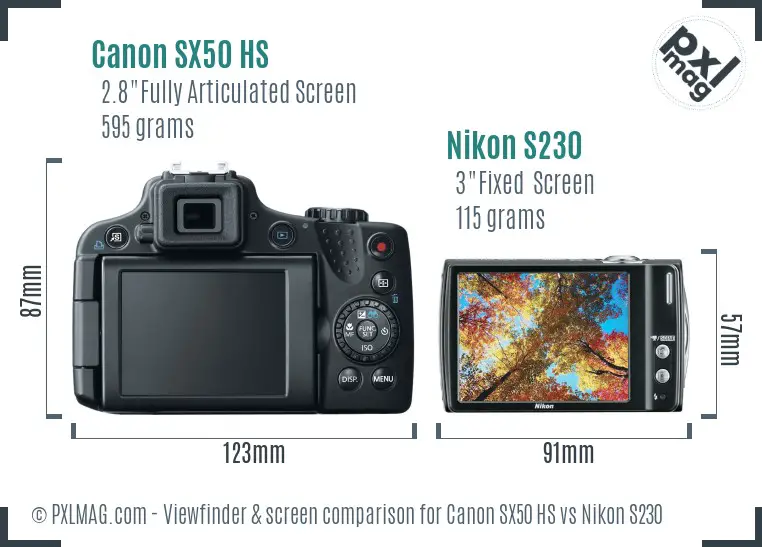 Canon SX50 HS vs Nikon S230 Screen and Viewfinder comparison