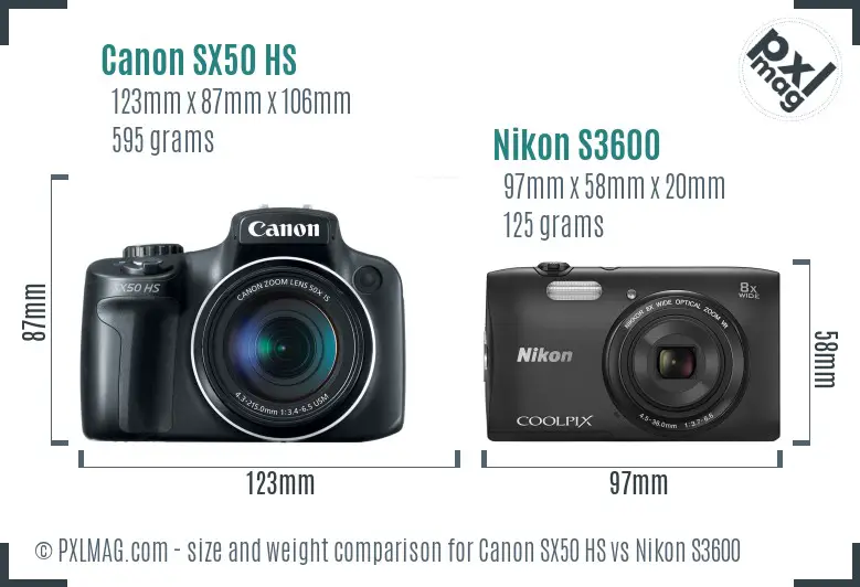 Canon SX50 HS vs Nikon S3600 size comparison Canon SX50 HS vs Nikon S3600 size comparison
