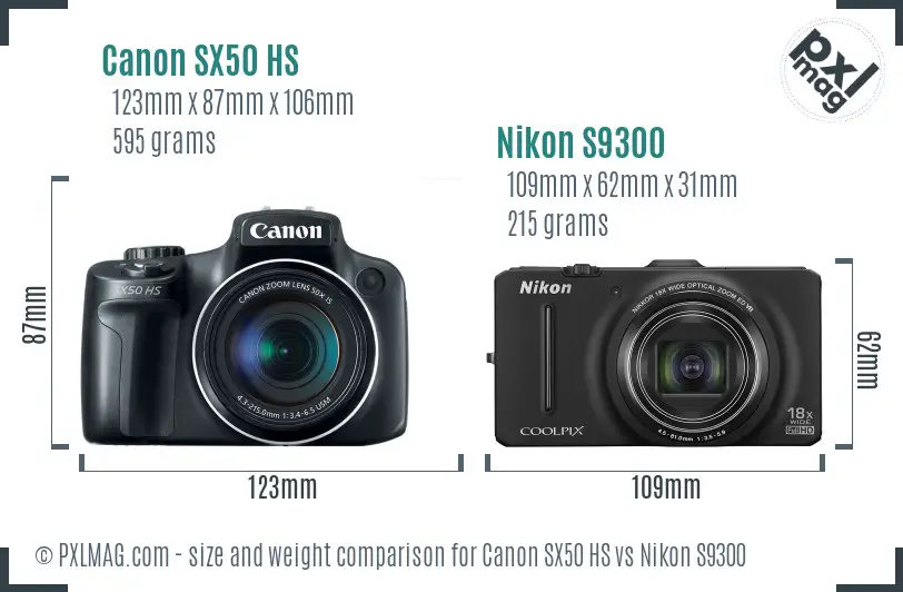Canon SX50 HS vs Nikon S9300 size comparison