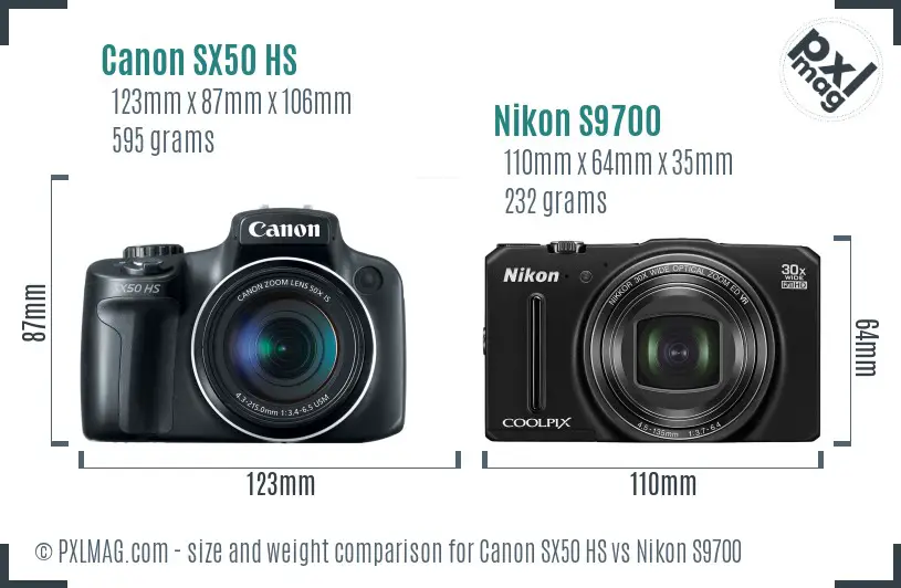 Canon SX50 HS vs Nikon S9700 size comparison