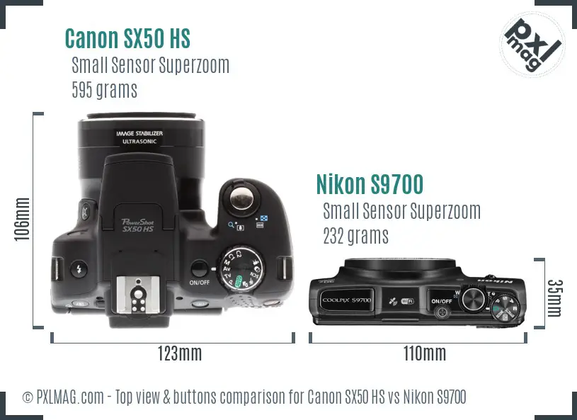 Canon SX50 HS vs Nikon S9700 top view buttons comparison