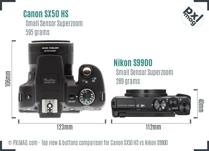 Canon SX50 HS vs Nikon S9900 top view buttons comparison