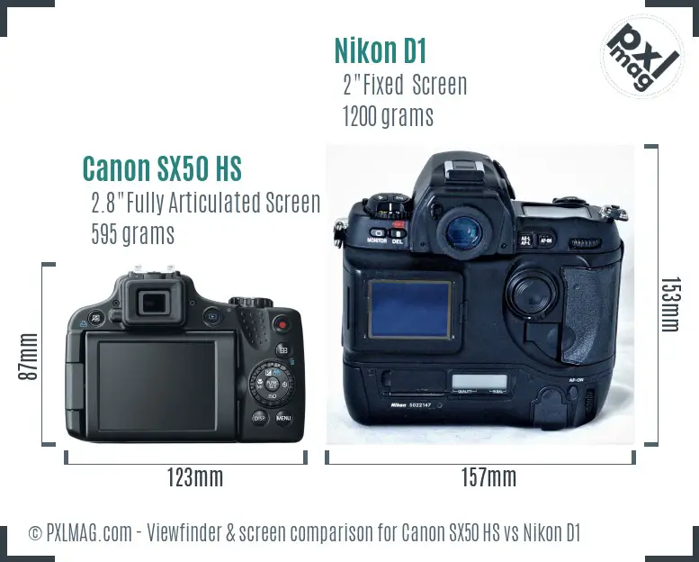 Canon SX50 HS vs Nikon D1 Screen and Viewfinder comparison Canon SX50 HS vs Nikon D1 Screen and Viewfinder comparison