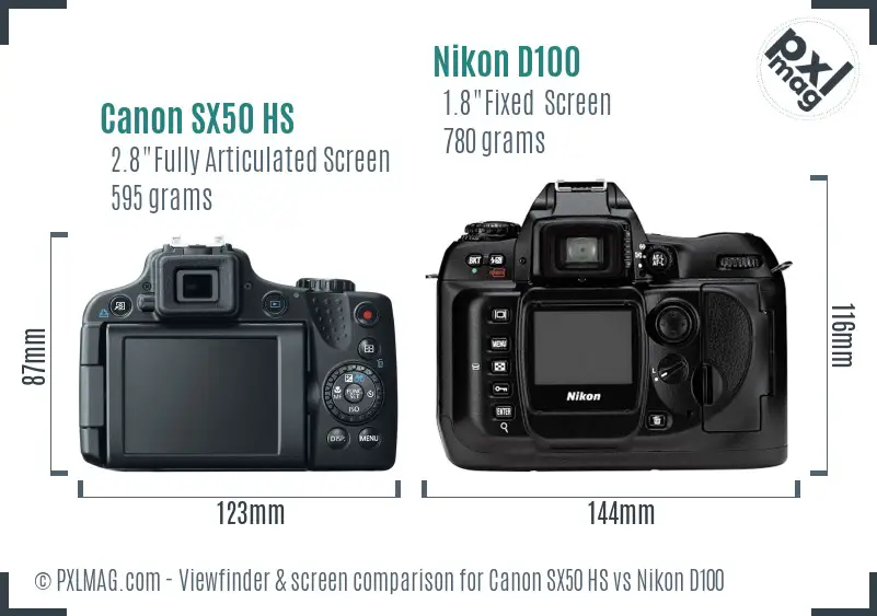 Canon SX50 HS vs Nikon D100 Screen and Viewfinder comparison Canon SX50 HS vs Nikon D100 Screen and Viewfinder comparison