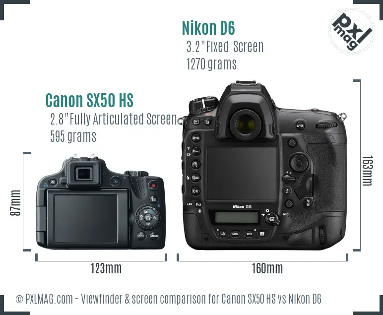 Canon SX50 HS vs Nikon D6 Screen and Viewfinder comparison
