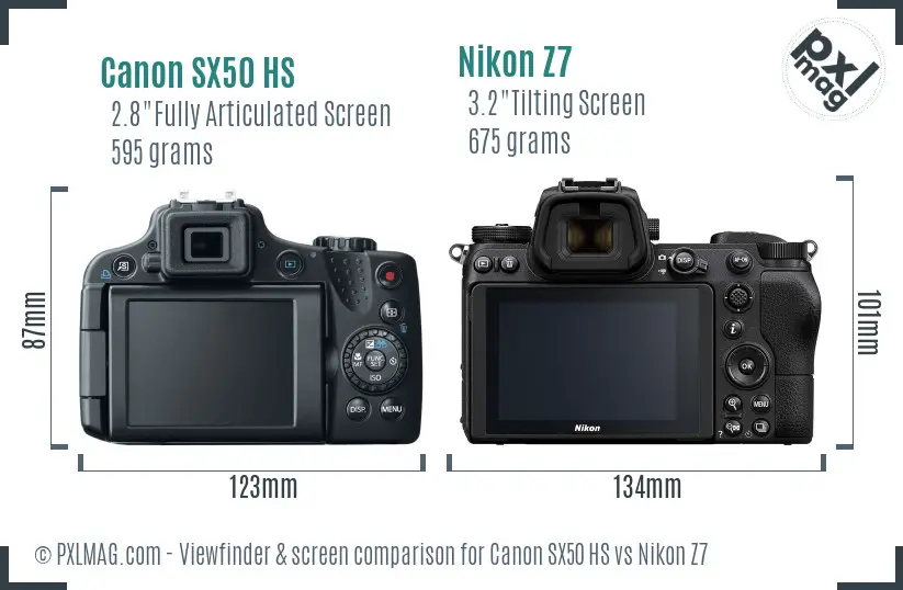 Canon SX50 HS vs Nikon Z7 Screen and Viewfinder comparison