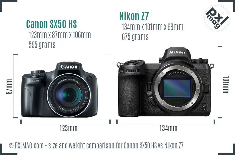 Canon SX50 HS vs Nikon Z7 size comparison