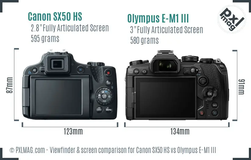 Canon SX50 HS vs Olympus E-M1 III Screen and Viewfinder comparison
