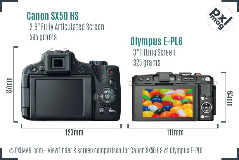 Canon SX50 HS vs Olympus E-PL6 Screen and Viewfinder comparison