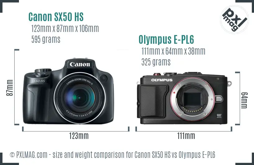 Canon SX50 HS vs Olympus E-PL6 size comparison