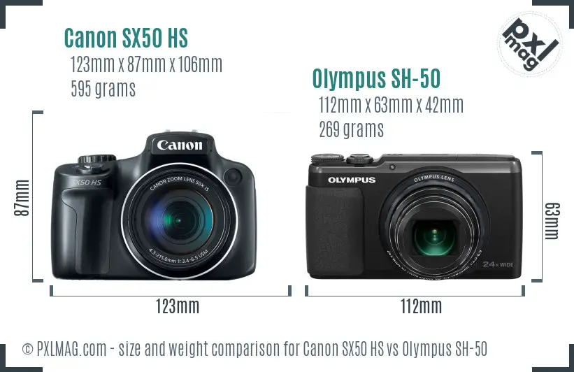 Canon SX50 HS vs Olympus SH-50 size comparison