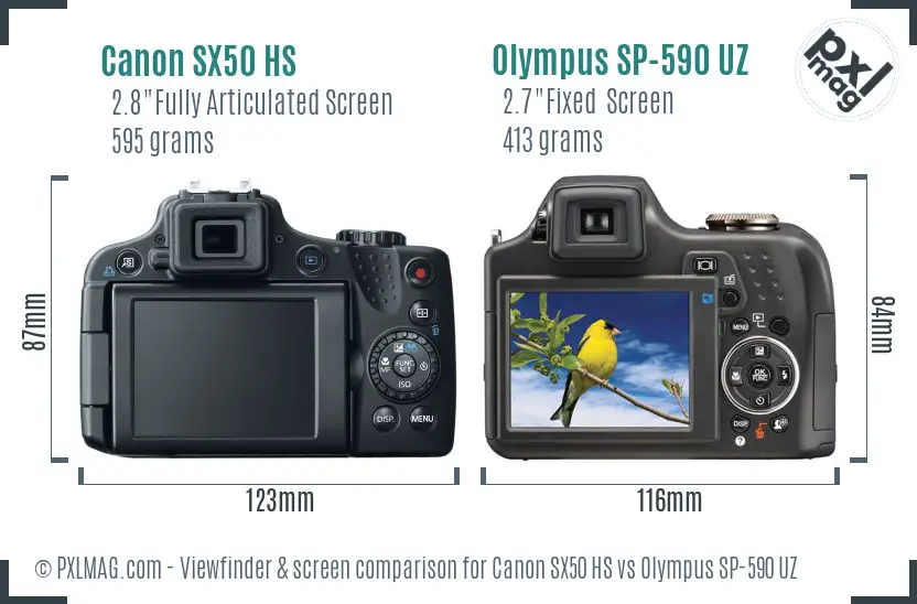 Canon SX50 HS vs Olympus SP-590 UZ Screen and Viewfinder comparison