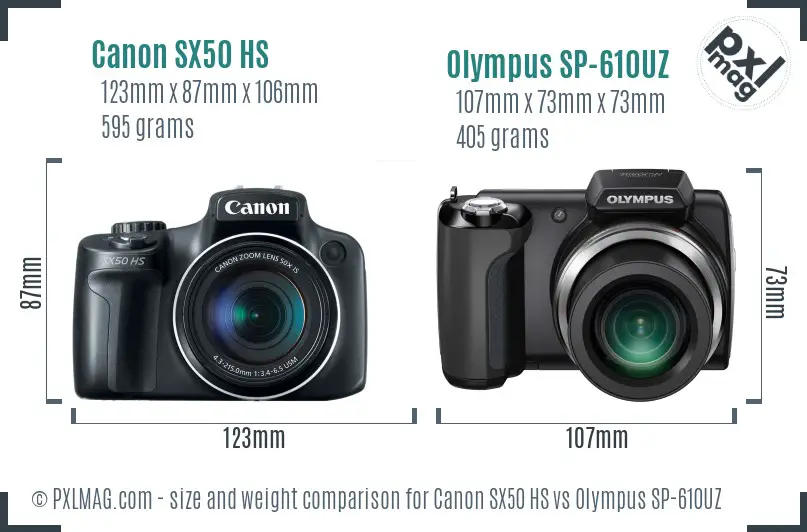 Canon SX50 HS vs Olympus SP-610UZ size comparison Canon SX50 HS vs Olympus SP-610UZ size comparison