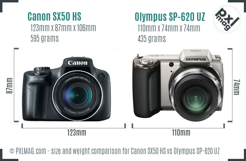 Canon SX50 HS vs Olympus SP-620 UZ size comparison