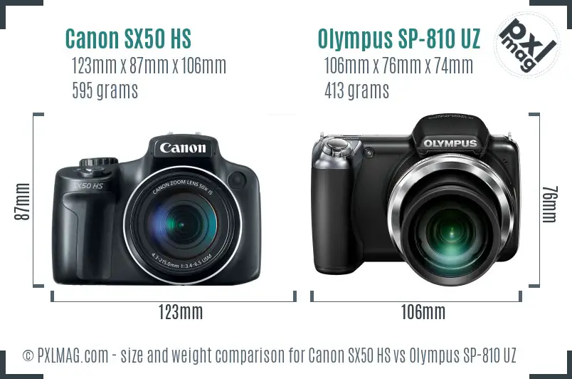 Canon SX50 HS vs Olympus SP-810 UZ size comparison