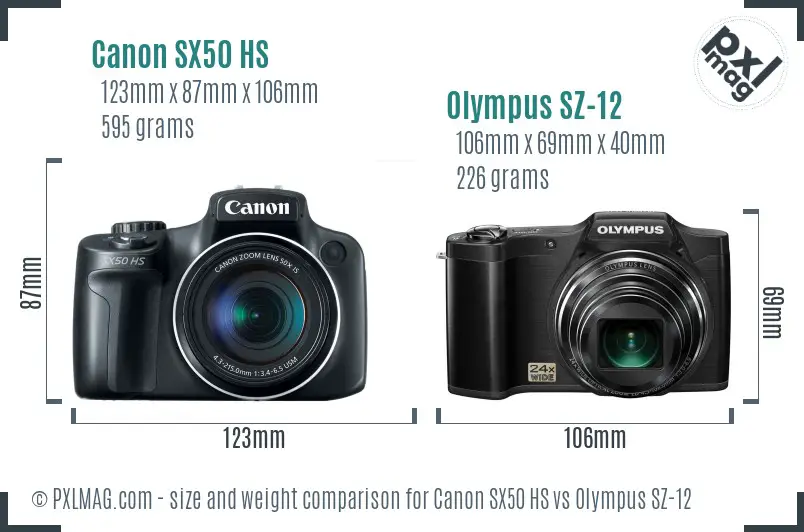 Canon SX50 HS vs Olympus SZ-12 size comparison Canon SX50 HS vs Olympus SZ-12 size comparison