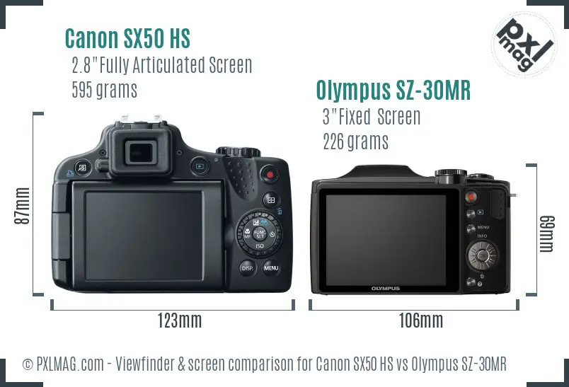 Canon SX50 HS vs Olympus SZ-30MR Screen and Viewfinder comparison