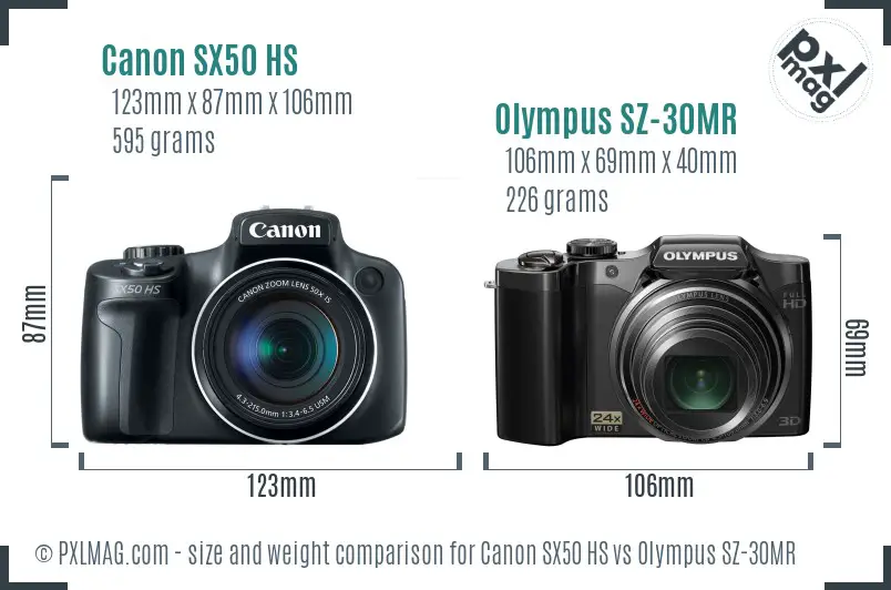 Canon SX50 HS vs Olympus SZ-30MR size comparison