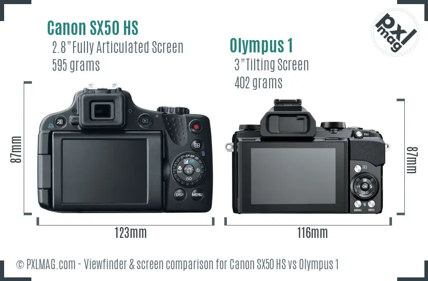 Canon SX50 HS vs Olympus 1 Screen and Viewfinder comparison