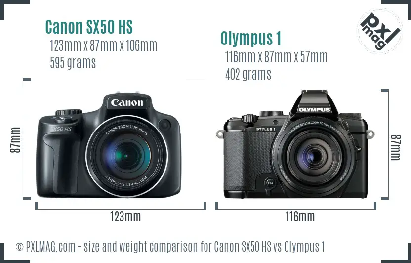 Canon SX50 HS vs Olympus 1 size comparison