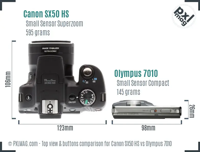 Canon SX50 HS vs Olympus 7010 top view buttons comparison