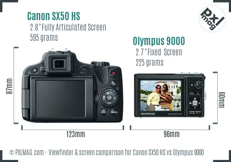 Canon SX50 HS vs Olympus 9000 Screen and Viewfinder comparison Canon SX50 HS vs Olympus 9000 Screen and Viewfinder comparison