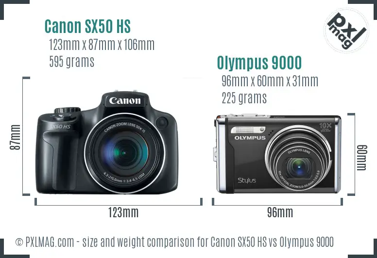 Canon SX50 HS vs Olympus 9000 size comparison Canon SX50 HS vs Olympus 9000 size comparison