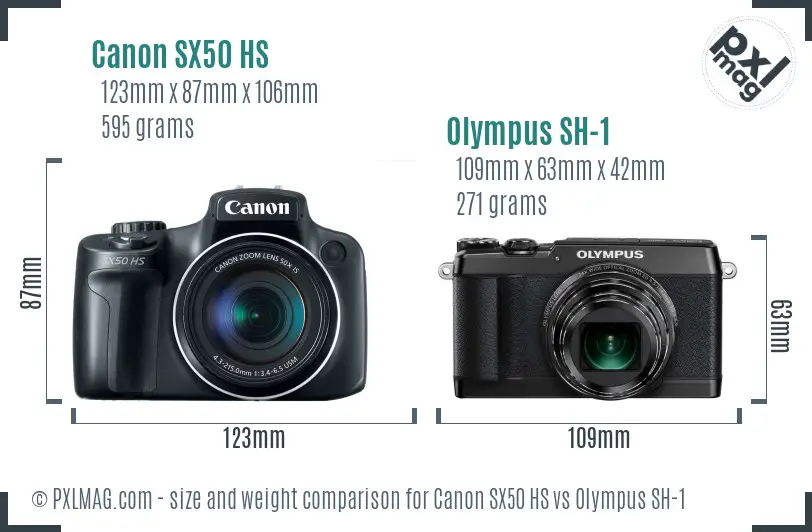 Canon SX50 HS vs Olympus SH-1 size comparison