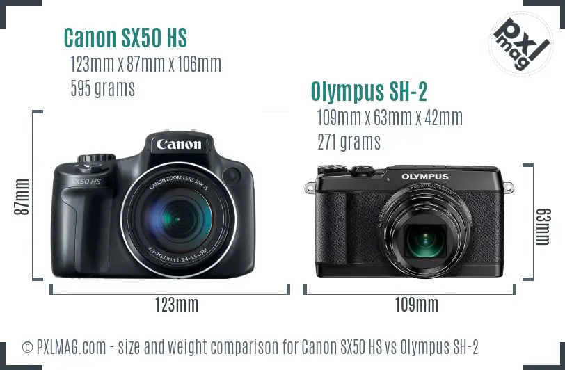 Canon SX50 HS vs Olympus SH-2 size comparison