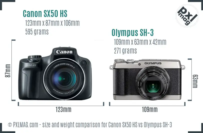 Canon SX50 HS vs Olympus SH-3 size comparison