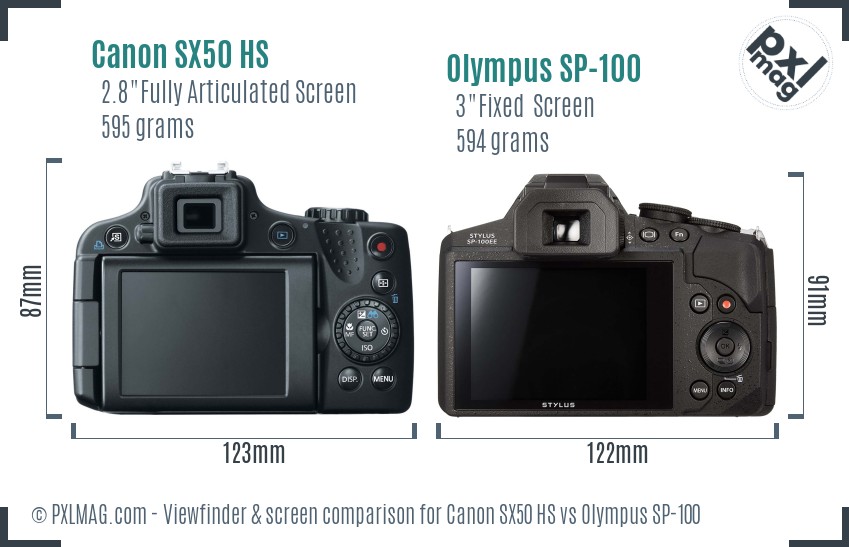 Canon SX50 HS vs Olympus SP-100 Screen and Viewfinder comparison
