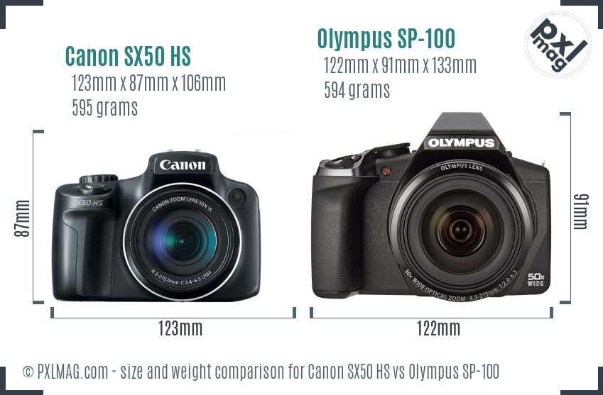 Canon SX50 HS vs Olympus SP-100 size comparison Canon SX50 HS vs Olympus SP-100 size comparison