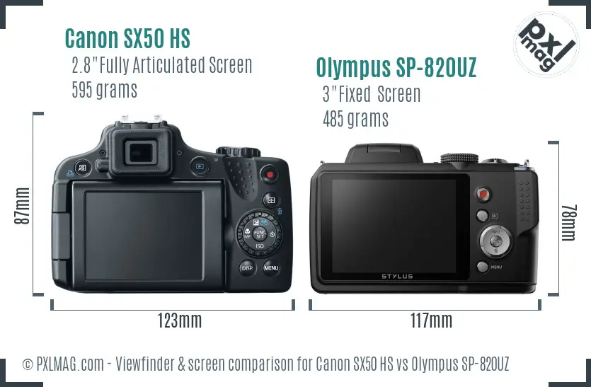 Canon SX50 HS vs Olympus SP-820UZ Screen and Viewfinder comparison
