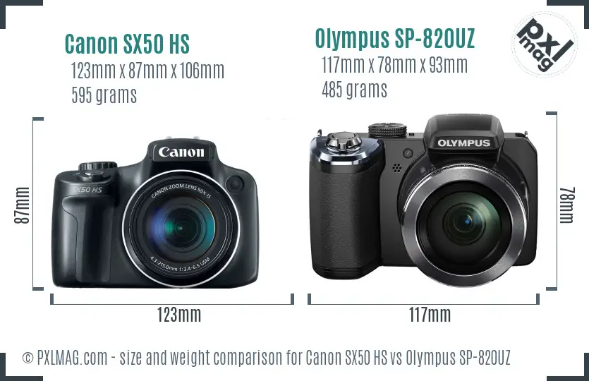 Canon SX50 HS vs Olympus SP-820UZ size comparison