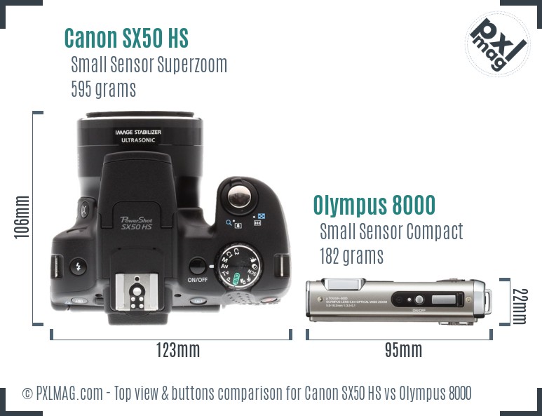 Canon SX50 HS vs Olympus 8000 top view buttons comparison