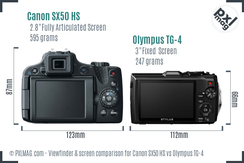 Canon SX50 HS vs Olympus TG-4 Screen and Viewfinder comparison