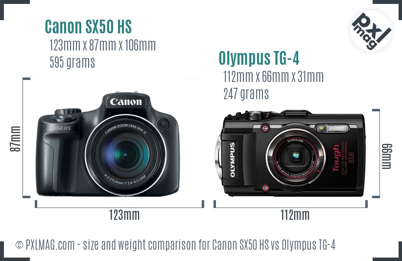 Canon SX50 HS vs Olympus TG-4 size comparison