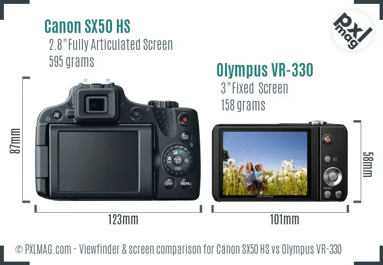 Canon SX50 HS vs Olympus VR-330 Screen and Viewfinder comparison