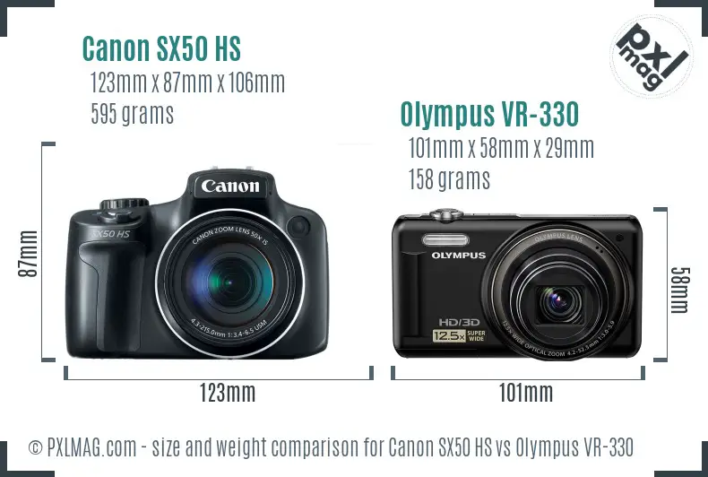 Canon SX50 HS vs Olympus VR-330 size comparison