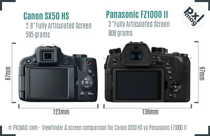 Canon SX50 HS vs Panasonic FZ1000 II Screen and Viewfinder comparison